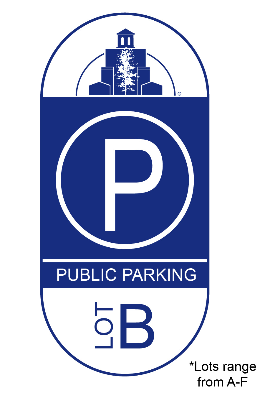 Blue Westerville Public Parking lot sign